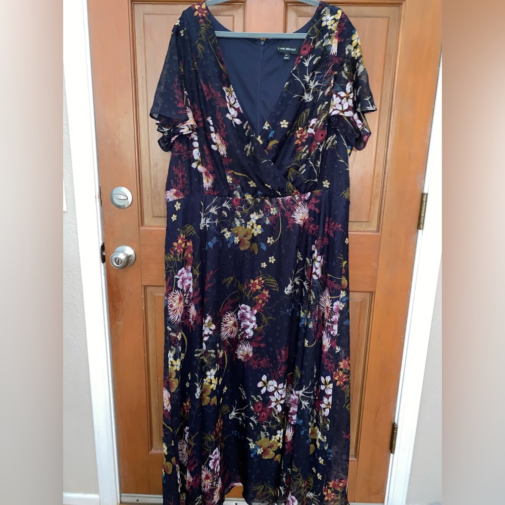 LANE BRYANT FLORAL CHIFFON CLIP DOT SURPLICE MAXI DRESS - Picture 7 of 14